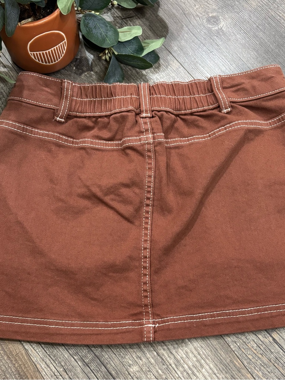 🔥 Rust-Brown Orange Canvas Pocketed Utility Mini Skirt - Picture 2 of 5